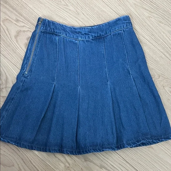 REVOLVE Denim Blue Pleated A-Line Mini Skirt - Picture 2 of 8
